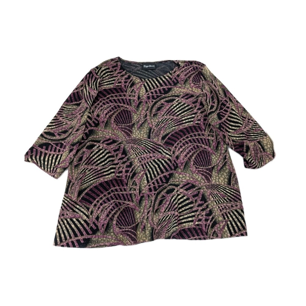 Maggie Barnes Top Stretch Tunic Knit Purple Geometric Swirl Print Size 1X